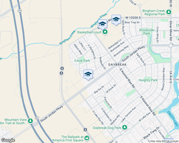 map of restaurants, bars, coffee shops, grocery stores, and more near 5407 Cardinal Park Road in South Jordan