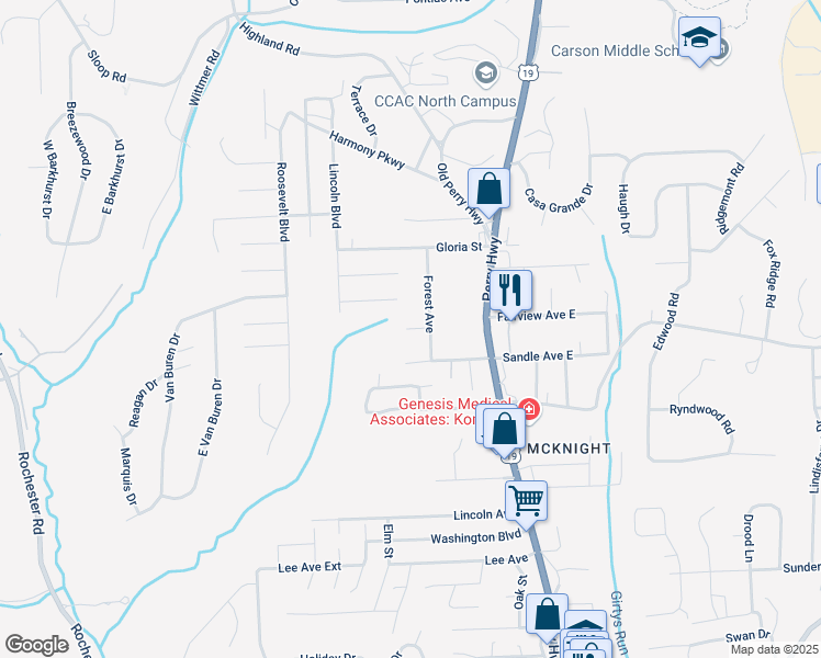map of restaurants, bars, coffee shops, grocery stores, and more near 308 Lancers Way in Pittsburgh