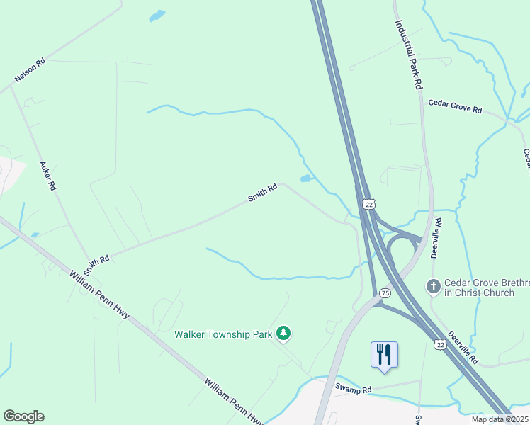 map of restaurants, bars, coffee shops, grocery stores, and more near 602 Smith Road in Mifflintown