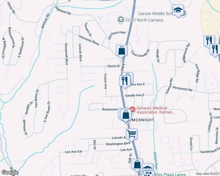 map of restaurants, bars, coffee shops, grocery stores, and more near 8328 Forest Avenue in Pittsburgh