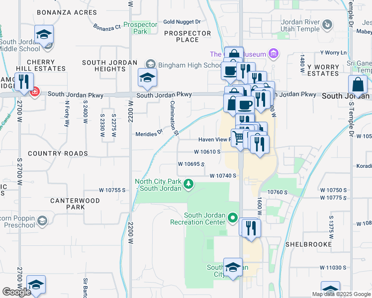 map of restaurants, bars, coffee shops, grocery stores, and more near 1948 West 10610 South in South Jordan