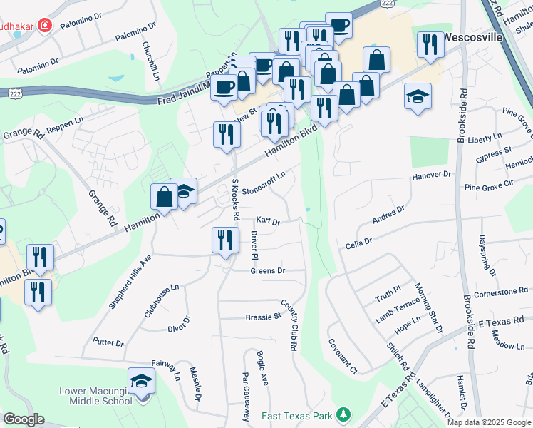 map of restaurants, bars, coffee shops, grocery stores, and more near 5627 Kart Drive in Allentown