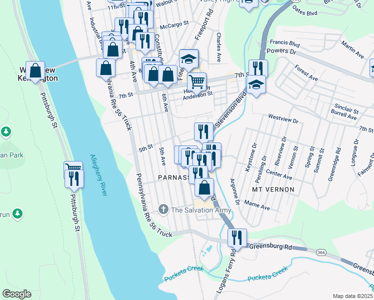 map of restaurants, bars, coffee shops, grocery stores, and more near 440 Freeport Street in New Kensington
