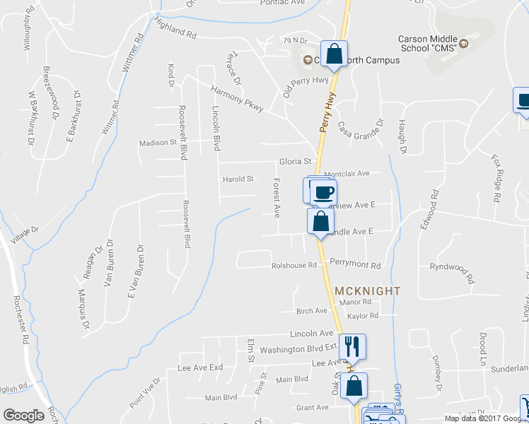 map of restaurants, bars, coffee shops, grocery stores, and more near 305 Lancers Way in Pittsburgh