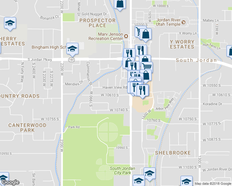 map of restaurants, bars, coffee shops, grocery stores, and more near 1808 W 10610 S in South Jordan