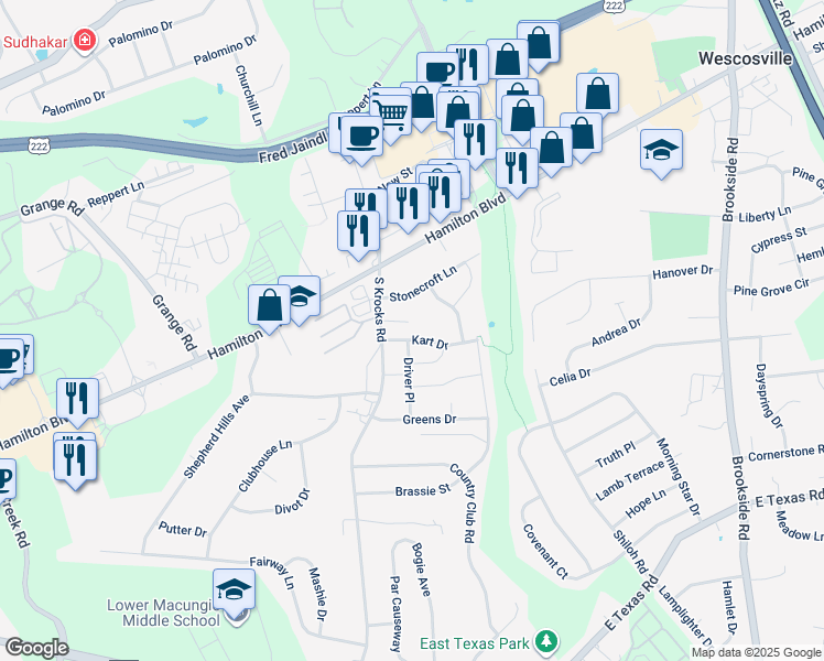 map of restaurants, bars, coffee shops, grocery stores, and more near 5641 Kart Drive in Allentown