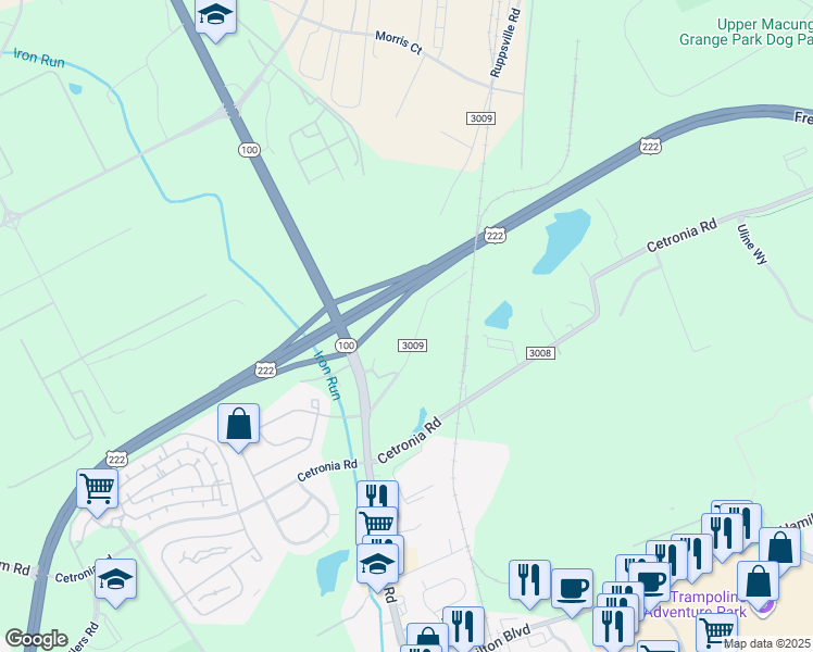 map of restaurants, bars, coffee shops, grocery stores, and more near 7541 Ruppsville Road in Allentown