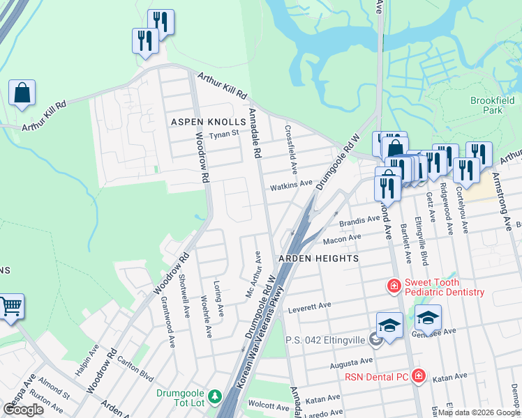 map of restaurants, bars, coffee shops, grocery stores, and more near 193 Annadale Road in Staten Island