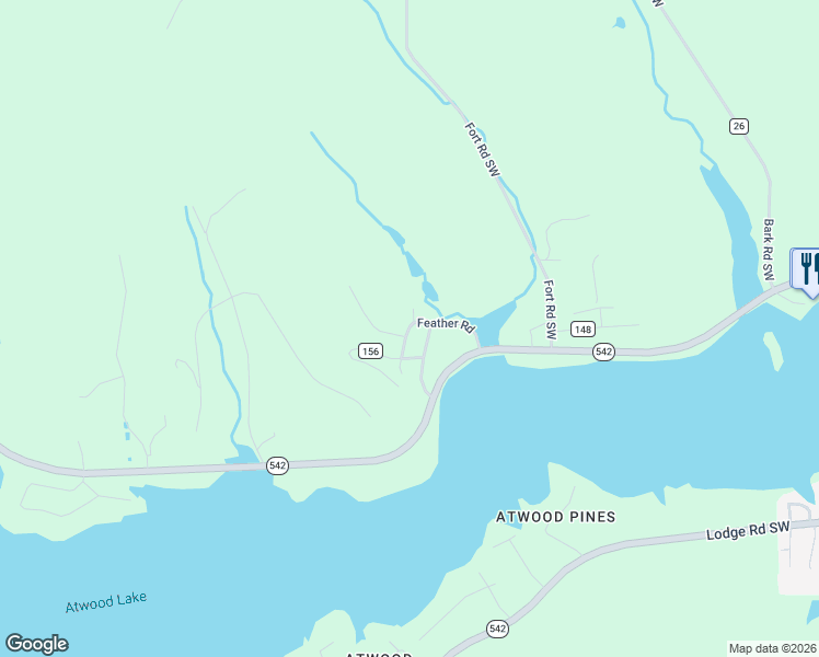 map of restaurants, bars, coffee shops, grocery stores, and more near 1102 Fiesta Road Southwest in Dellroy