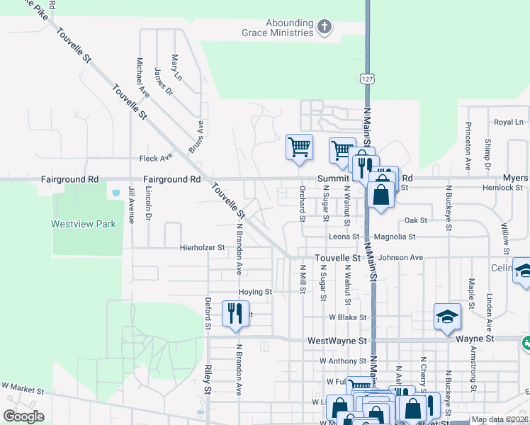map of restaurants, bars, coffee shops, grocery stores, and more near 537 Touvelle Street in Celina