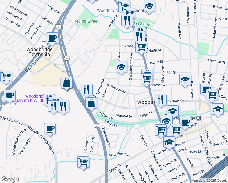 map of restaurants, bars, coffee shops, grocery stores, and more near 524 Elias Avenue in Woodbridge Township