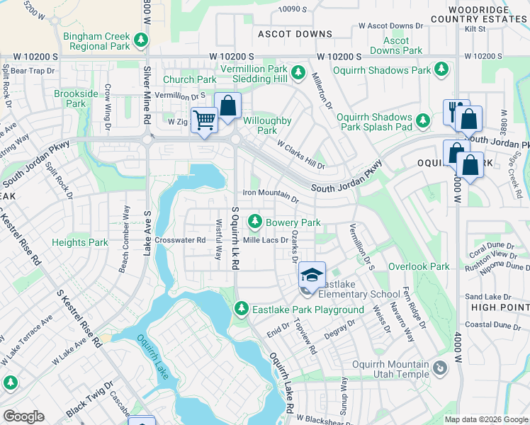 map of restaurants, bars, coffee shops, grocery stores, and more near 10608 Topview Road in South Jordan