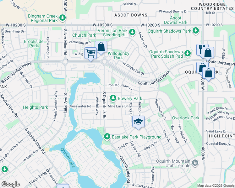 map of restaurants, bars, coffee shops, grocery stores, and more near 10608 Topview Road in South Jordan