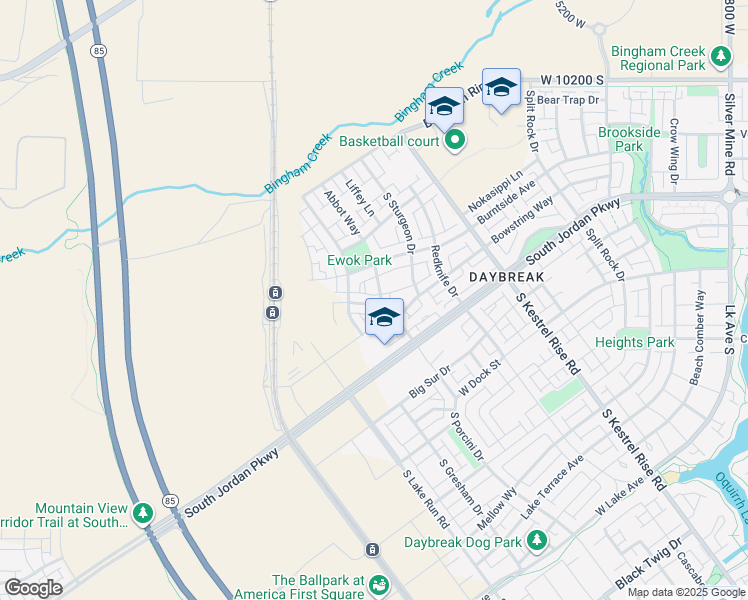 map of restaurants, bars, coffee shops, grocery stores, and more near 5407 Cardinal Park Road in South Jordan