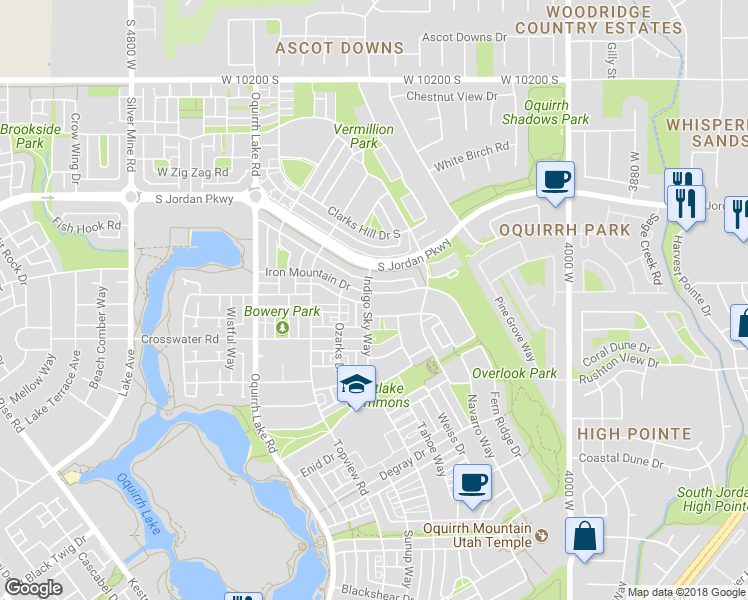 map of restaurants, bars, coffee shops, grocery stores, and more near 4349 Iron Mountain Drive in South Jordan