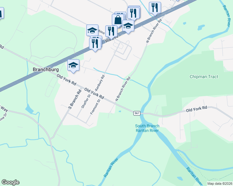 map of restaurants, bars, coffee shops, grocery stores, and more near 11 North Branch River Road in Somerville