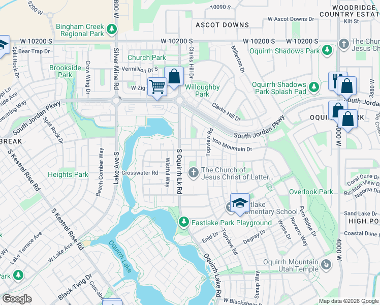 map of restaurants, bars, coffee shops, grocery stores, and more near 4529 Milford Drive in South Jordan