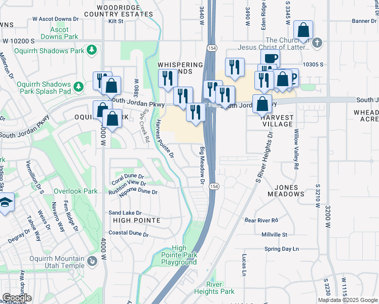 map of restaurants, bars, coffee shops, grocery stores, and more near 10642 Eden Meadow Way in South Jordan