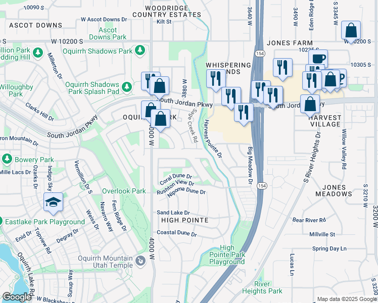 map of restaurants, bars, coffee shops, grocery stores, and more near 3879 Sage Meadow Drive in South Jordan