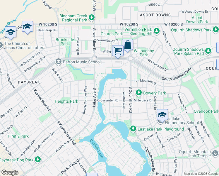 map of restaurants, bars, coffee shops, grocery stores, and more near 10612 South Serendipity Way in South Jordan
