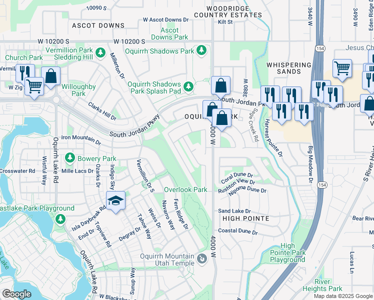 map of restaurants, bars, coffee shops, grocery stores, and more near 10674 Pine Shadow Road in South Jordan