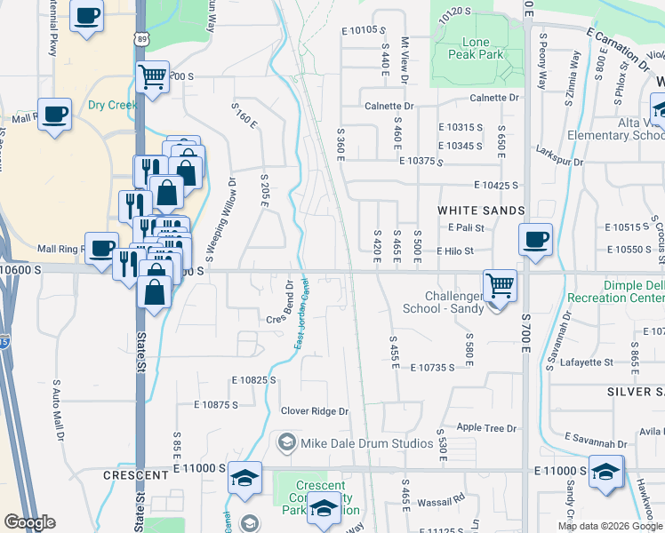 map of restaurants, bars, coffee shops, grocery stores, and more near in Sandy