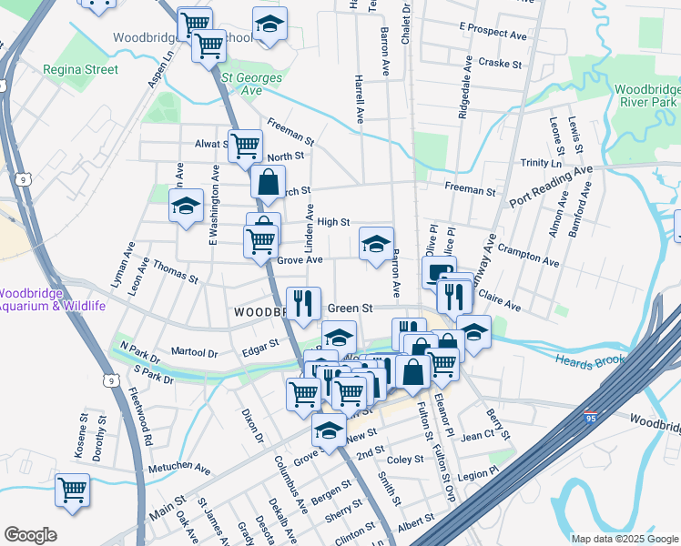 map of restaurants, bars, coffee shops, grocery stores, and more near 510 Tisdale Place in Woodbridge Township