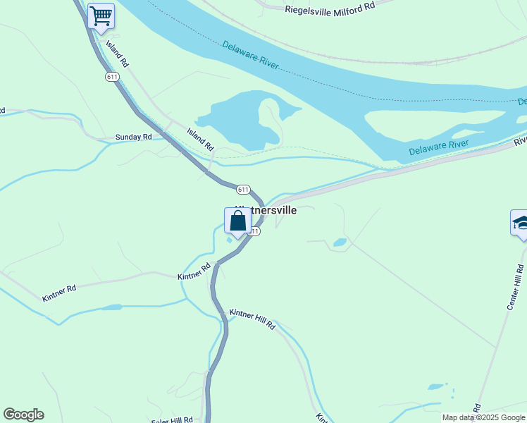 map of restaurants, bars, coffee shops, grocery stores, and more near 9708 Easton Road in Kintnersville