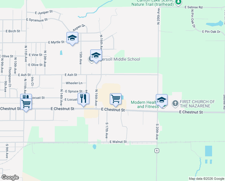 map of restaurants, bars, coffee shops, grocery stores, and more near 1651 East Chestnut Street in Canton