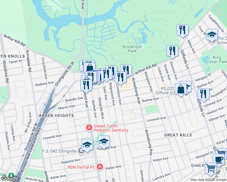 map of restaurants, bars, coffee shops, grocery stores, and more near 75 Getz Avenue in Staten Island