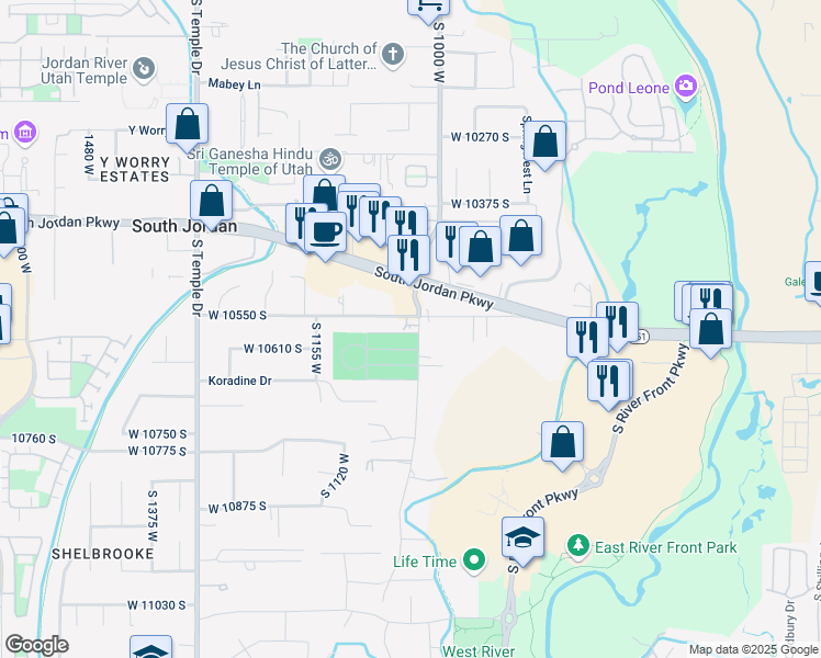 map of restaurants, bars, coffee shops, grocery stores, and more near 10618 South 1055 West in South Jordan