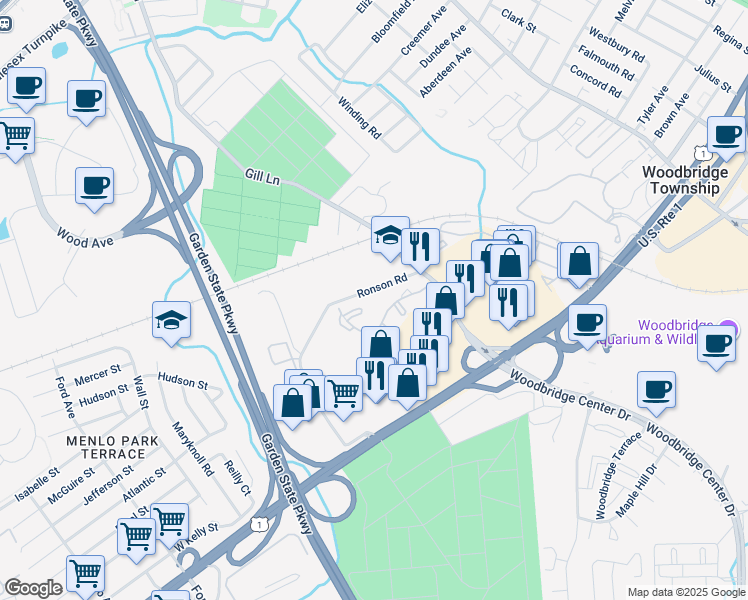 map of restaurants, bars, coffee shops, grocery stores, and more near 1009 Woodbridge Commons Way in Woodbridge Township