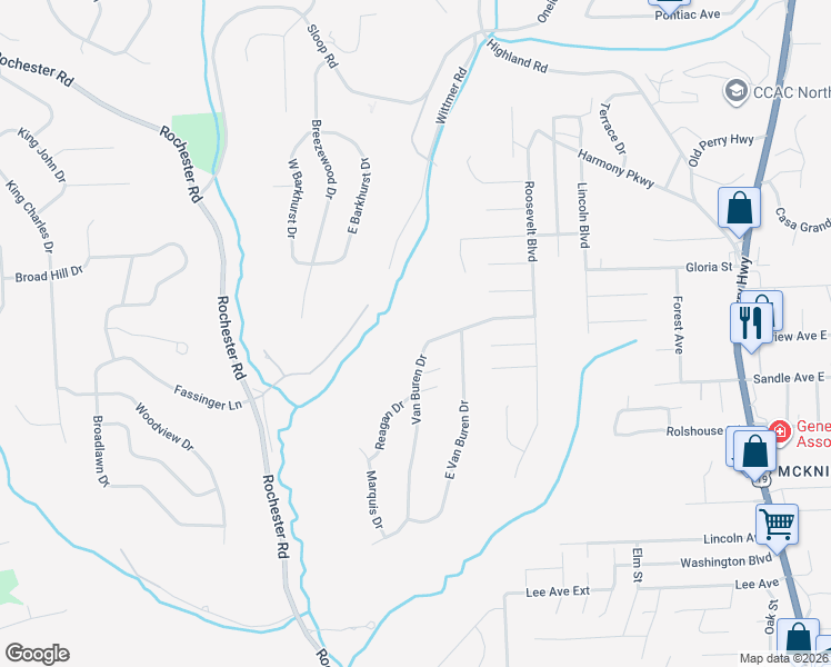 map of restaurants, bars, coffee shops, grocery stores, and more near 8317 Van Buren Drive in Pittsburgh
