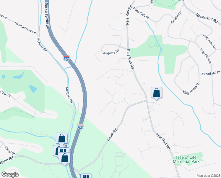 map of restaurants, bars, coffee shops, grocery stores, and more near 1610 Forest Ridge Drive in Pittsburgh