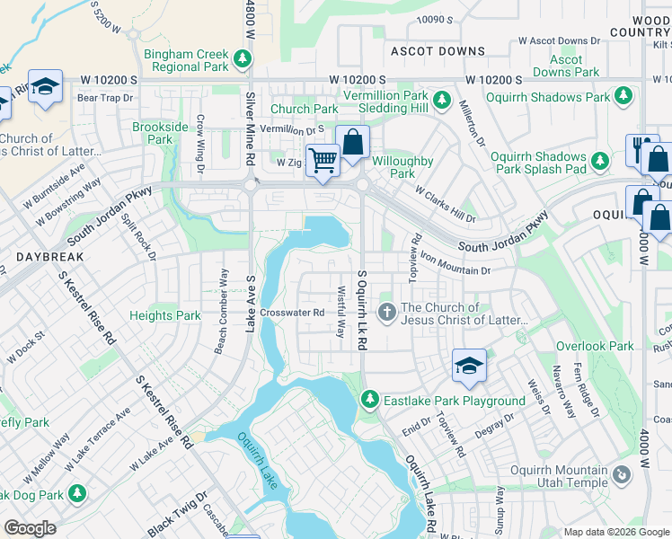 map of restaurants, bars, coffee shops, grocery stores, and more near 10609 Wistful Way in South Jordan