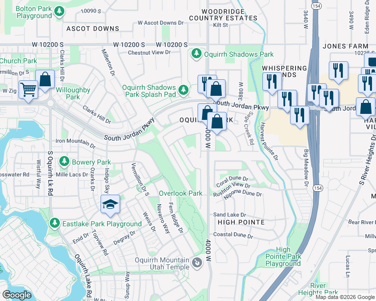 map of restaurants, bars, coffee shops, grocery stores, and more near 4058 Pine Flats Court in South Jordan