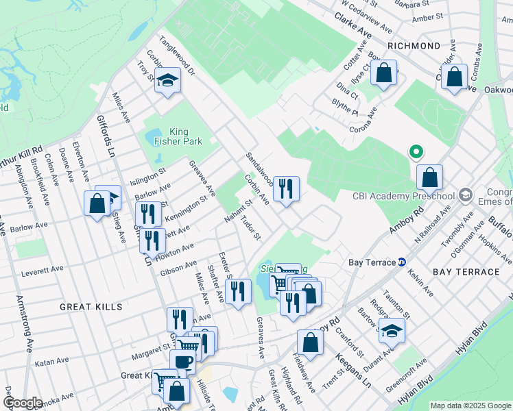 map of restaurants, bars, coffee shops, grocery stores, and more near 15 Tudor Street in Staten Island