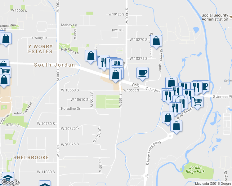 map of restaurants, bars, coffee shops, grocery stores, and more near 10618 South 1055 West in South Jordan