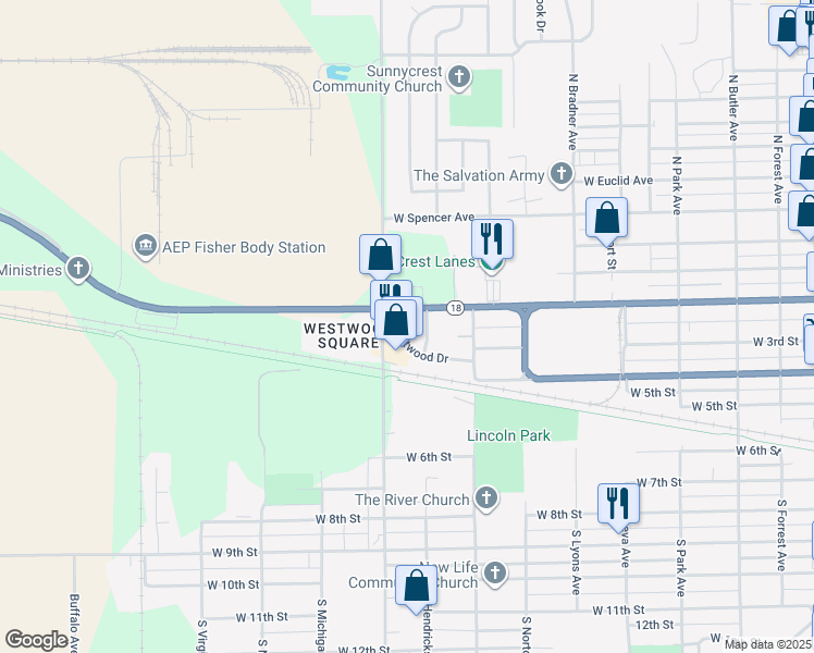 map of restaurants, bars, coffee shops, grocery stores, and more near 2213 Westwood Square in Marion
