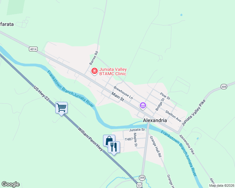 map of restaurants, bars, coffee shops, grocery stores, and more near Brew House Lane in Alexandria
