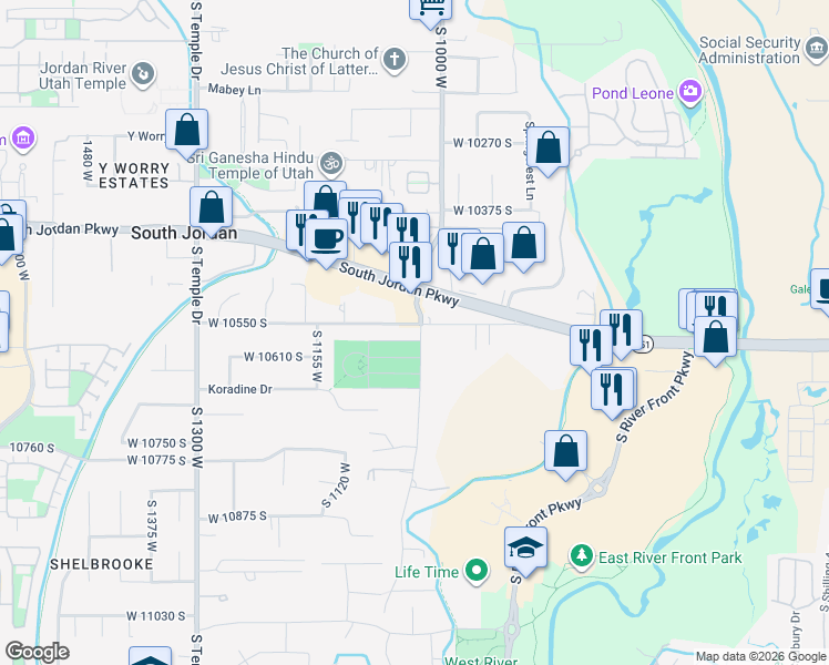 map of restaurants, bars, coffee shops, grocery stores, and more near 1061 West 10550 South in South Jordan