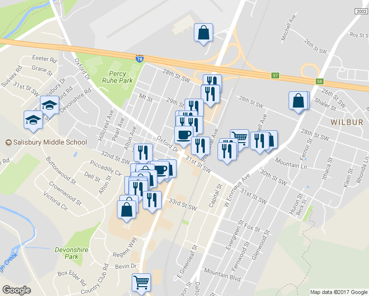 map of restaurants, bars, coffee shops, grocery stores, and more near 3029 Lehigh Street in Allentown