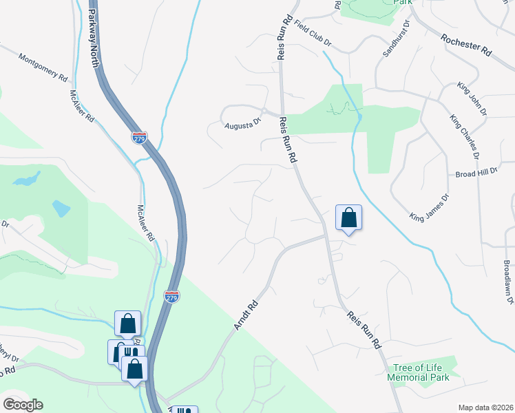 map of restaurants, bars, coffee shops, grocery stores, and more near 1610 Forest Ridge Drive in Pittsburgh