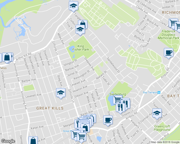 map of restaurants, bars, coffee shops, grocery stores, and more near 68 Jumel Street in Staten Island