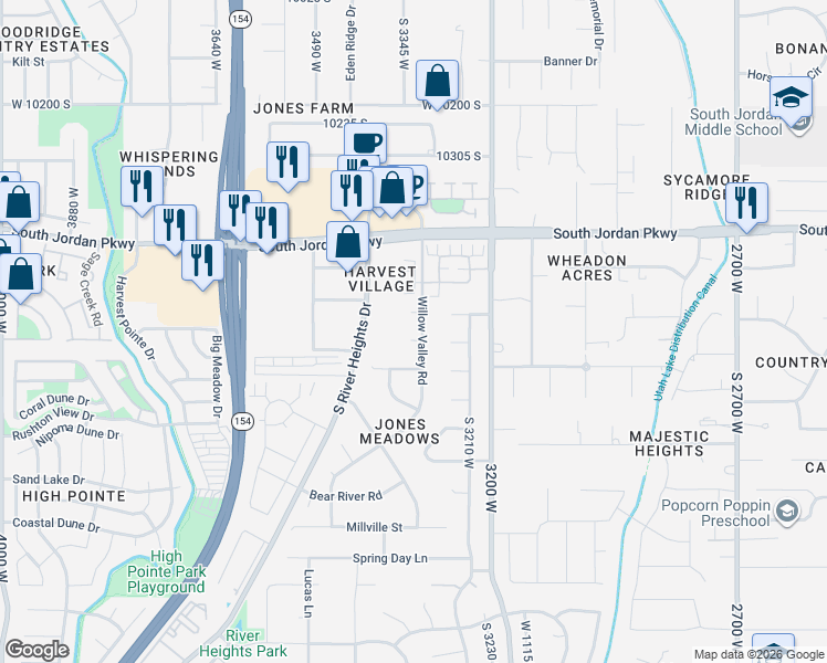 map of restaurants, bars, coffee shops, grocery stores, and more near 3288 Ephraim Circle in South Jordan