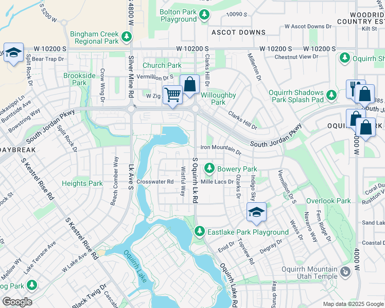 map of restaurants, bars, coffee shops, grocery stores, and more near 10566 South Oquirrh Lake Road in South Jordan