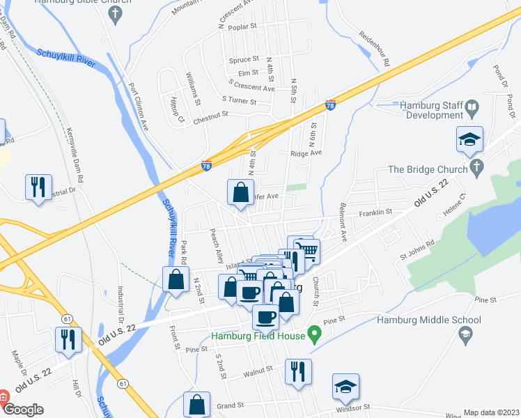 map of restaurants, bars, coffee shops, grocery stores, and more near 439 Confer Avenue in Hamburg