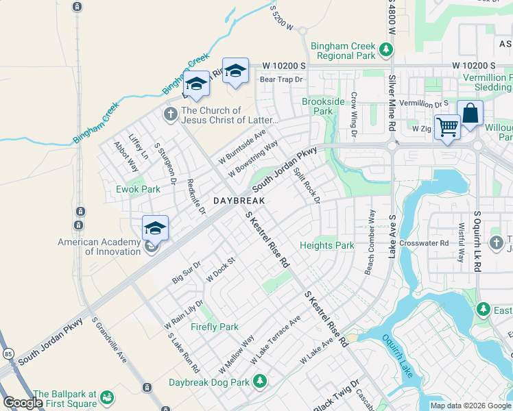 map of restaurants, bars, coffee shops, grocery stores, and more near 5142 Big Sur Drive in South Jordan