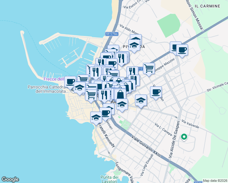 map of restaurants, bars, coffee shops, grocery stores, and more near 29 Via IV Novembre in Alghero