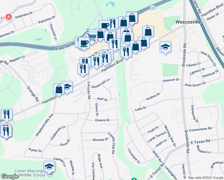 map of restaurants, bars, coffee shops, grocery stores, and more near 1049 Timberidge Lane in Allentown